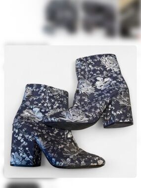 Merona Navy Floral Block Heel Ankle Boots
